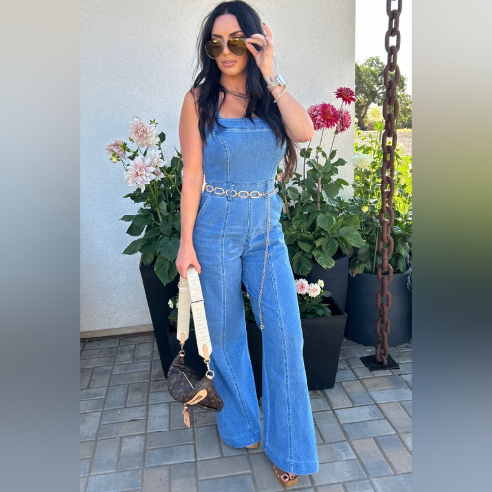 NEW Blue Denim Jean Pant Jumpsuit Size XL